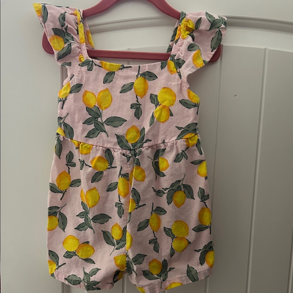Pink Lemon Print Kids Romper